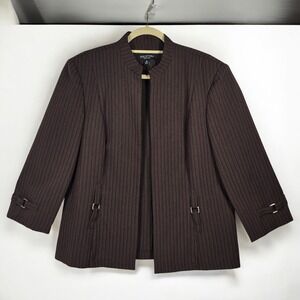 Perceptions New York Pinstripe Blazer‎ Women's Size 18 Brown Career Open Jacket
